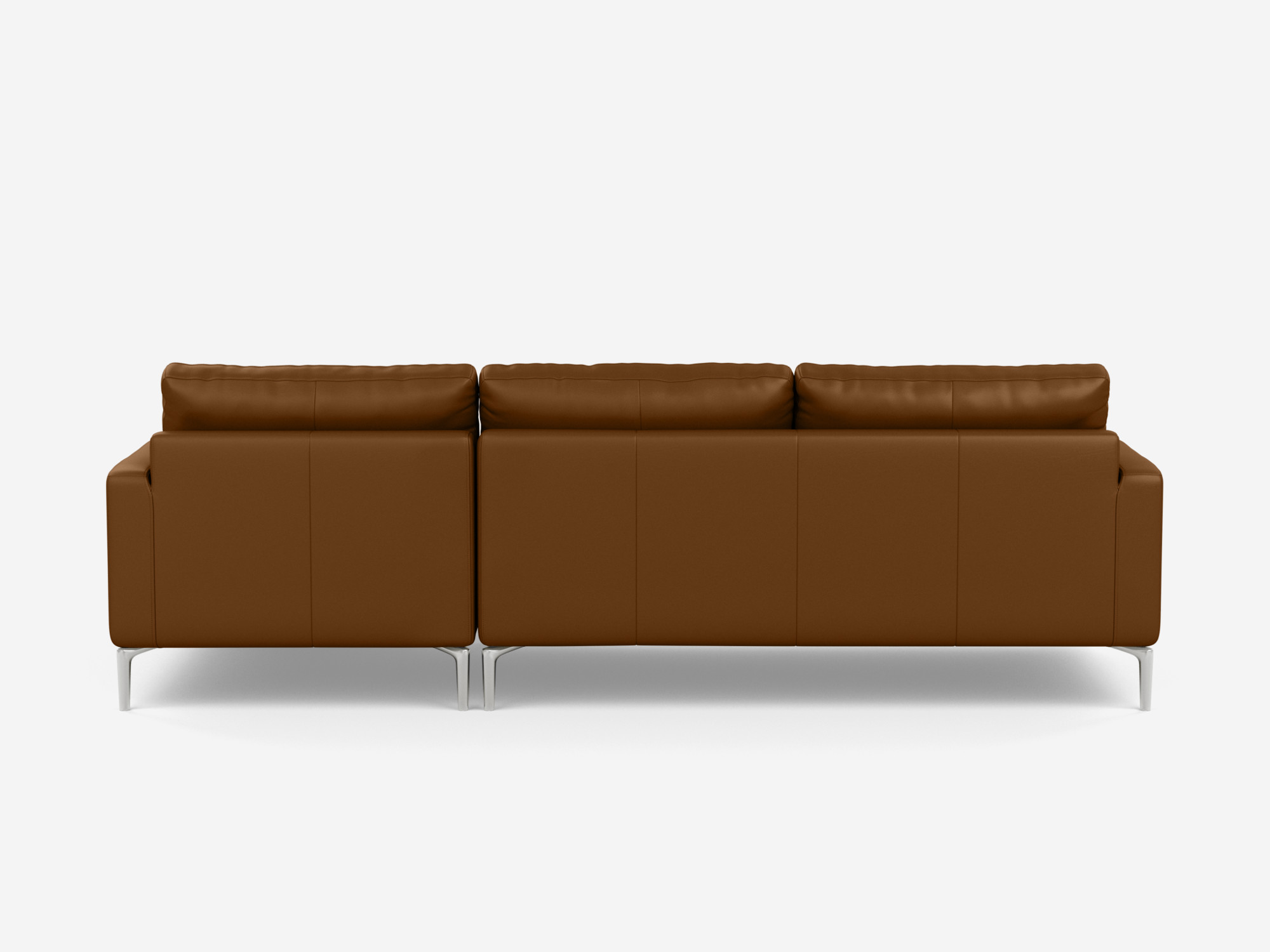 back view of the Eve Grand modular sofa in brown leather with right hand chaise